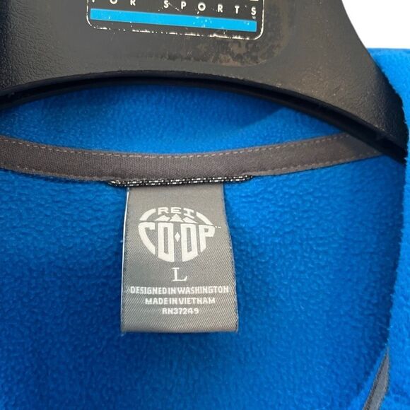 REI Co Op Sweatshirt Mens Large Blue Polyester Fleece Logo 1/4 Zip Mock Neck - Picture 4 of 5